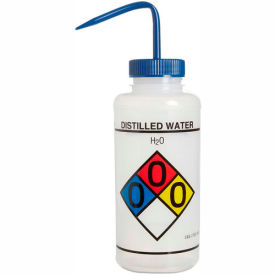 Bel-Art Products 11732-0004 Bel-Art LDPE Wash Bottles 117320004, 1000ml, Distilled Water Label, Blue Cap, Wide Mouth, 4/PK image.
