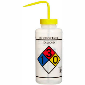 Bel-Art Products 11732-0008 Bel-Art LDPE Wash Bottles 117320008, 1000ml, Isopropanol Label, Yellow Cap, Wide Mouth, 4/PK image.