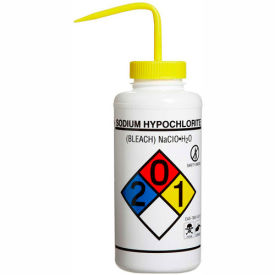 Bel-Art Products 11732-0015 Bel-Art LDPE Wash Bottles 117320015, 1000ml, Sodium Hypochlorite Label, Yellow Cap, Wide Mouth, 4/PK image.