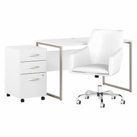 Bush Ind Inc HYB002WHSU Bush Business Furniture Desk & Chair Set w/ File Cabinet, 48"W x 29-3/8"D x 34-7/16"H, White image.