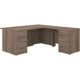 Bush Furniture 72""W x 36""D L-Shape Desk - Double Pedestal - Modern Hickory - Office 500 Collection