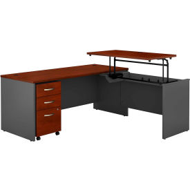 Bush Furniture 72""W 3 Position Sit-Stand L-Desk - Graphite Gray / Hansen Cherry - Series C