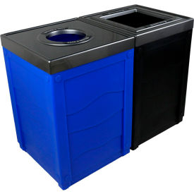 Busch Systems International Inc 101279 Busch Systems Evolve Double Cube Recycling & Trash Can, 100 Gallon, Black/Blue image.
