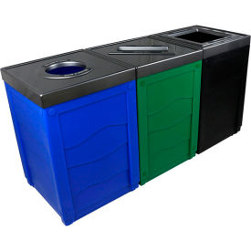 Busch Systems Evolve Triple Recycling & Trash Can 150 Gallon Black/Blue/Green 