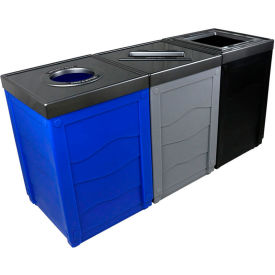Busch Systems International Inc 101284 Busch Systems Evolve Triple Recycling & Trash Can, 150 Gallon, Black/Blue/Gray image.