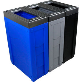 Evolve Triple Recycling & Trash Can, 69 Gallon, Blue/Gray/Black view 2