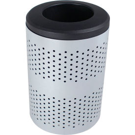 Outdoor Perforated Steel Trash Can With Liner, 45 Gallon, Silver/Black view 2