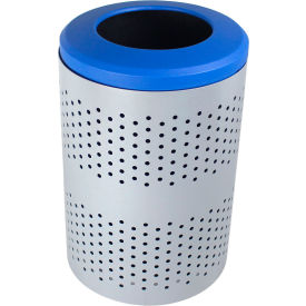 Outdoor Perforated Steel Trash Can With Liner, 45 Gallon, Silver/Blue view 2