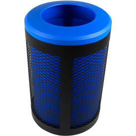Outdoor Perforated Steel Trash Can With Liner, 45 Gallon, Black/Blue view 2