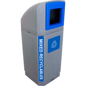 Busch Systems Outdoor Octo Container - Mixed Recyclables, 32 Gallon - Graystone/Blue - 104439