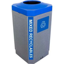 Busch Systems Indoor Octo Container - Mixed Recyclables, 32 Gallon - Graystone/Blue - 104452