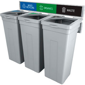 Busch Systems® Rise Triple Waste Container W/ Signage 13-11/16"W x 12-7/8"D x 27-1/2"H Gray 