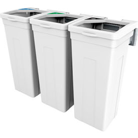 Rise Cans Bottles Paper Triple Waste Container, 13-11/16"Wx12-7/8"Dx27-1/2"H, White view 2