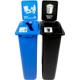 Busch Systems Waste Watcher Double - Waste & Mixed Recyclables, 46 Gallon, Blue/Black - 101050