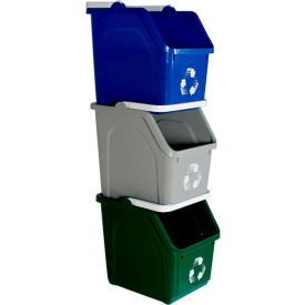 Busch Systems International Inc 101375 Busch Systems Stack Recycling Bins, 6 Gallon, Blue/Green/Gray image.