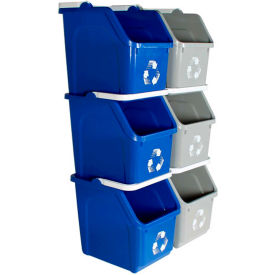 Busch Systems International Inc 101377 Busch Systems Stack Recycling Bins, 6 Gallon, Gray/Blue image.