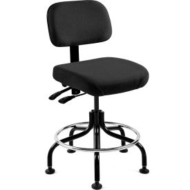 Bevco Precision Manufacturing Co 5601-F-BLK Bevco 5601-F Fabric Stool - Black with Black Steel Base - Footring - 25-30"H - Doral Series image.
