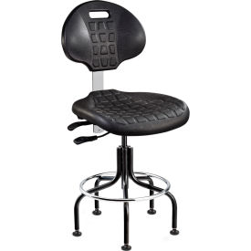 Bevco Precision Manufacturing Co 7601-BLK Bevco 7601 Polyurethane Stool - Black with Black Steel Base - Footring - 24-29"H - Everlast Series image.