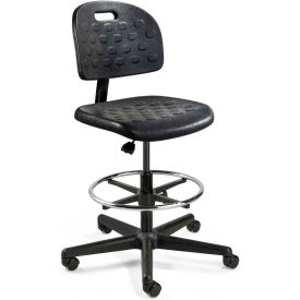 Bevco Precision Manufacturing Co V7507HC Bevco Polyurethane Office Stool - Tall-Height with Casters and Footring - Black - Breva Series image.