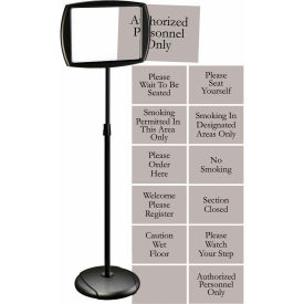 Bi-Silque Visual Communication Products  SIG05050505 MasterVision Rectangular Dry-Erase Sign Stand with Inserts, 15"  X 10.6", Black image.