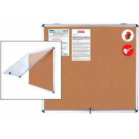 Bi-Silque Visual Communication Products  VT380101150 MasterVision Slim Line Cork Bulletin Enclosed Board Cabinet, Single Top Hinged Door, 47"  X 38"  image.