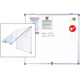 Bi-Silque Visual Communication Products  VT380109150 MasterVision Slim Line Magnetic Dry-Erase Enclosed Board Cabinet, Single Top Hinged Door, 47"x 38.5" image.