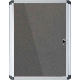Bi-Silque Visual Communication Products  VT630103690 MasterVision Gray Fabric Bulletin Slim Line Enclosed Board Cabinet, 28" X 38", Single Swing Door image.
