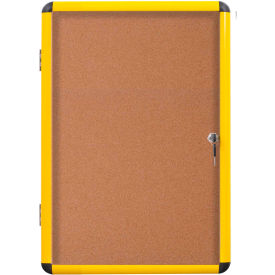 Bi-Silque Visual Communication Products  VT6301611511 MasterVision Industrial Cork Bulletin Enclosed Board Cabinet, Yellow Aluminum Frame Door, 28"x38.25" image.