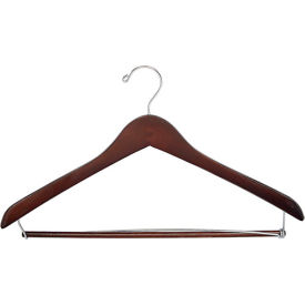 Beverly Coat Hangers Co Inc 20-DBW/C 17" Wood Hanger for Mens Suit, Standard Hook, Walnut w/ Chrome Hardware, 100/Case image.