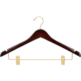 Beverly Coat Hangers Co Inc 20-NSW/B 17" Wood Hanger for Ladies Suit/Skirt, Standard Hook, Walnut w/ Brass Hardware, 100/Case image.