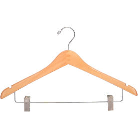 Beverly Coat Hangers Co Inc 70-NSL 17" Wood Hanger for Ladies Suit/Skirt, Standard Hook, Natural w/ Chrome Hardware, 100/Case image.