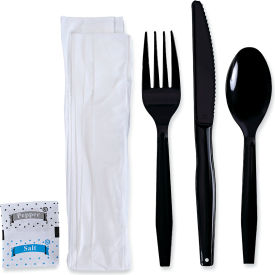 United Stationers Supply BWKFKTNSMWPSBLA Boardwalk® Six-Piece Cutlery Kit, Black, 250/case image.