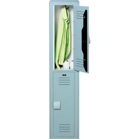 Bradley Corporation LK1212602HV-200 Bradley® 2-Tier 2 Door Wardrobe Locker w/ Padlock Hasp, 12"W x 12"D x 60"H, Gray, Assembled image.