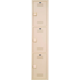 Bradley Corporation LK1212603HV-202 Bradley® 3-Tier 3 Door Wardrobe Locker w/ Padlock Hasp, 12"W x 12"D x 60"H, Beige, Assembled image.