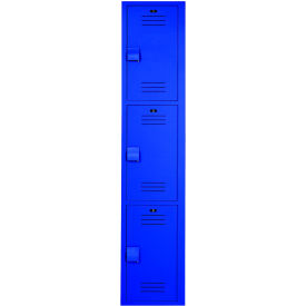 Bradley Corporation LK1212723HV-203 Bradley® 3-Tier 3 Door Wardrobe Locker w/Padlock Hasp, 12"W x 12"D x 72"H, Deep Blue, Assembled image.