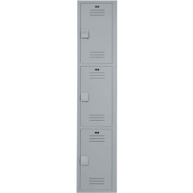 BRADLEY CORP LK1215723HV-200 Bradley® 3-Tier 3 Door Lenox Plastic Locker, 12"W x 15"D x 72"H, Gray, Assembled image.