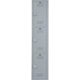 Bradley Corporation LK1218603HV-200 Bradley® 3-Tier 3 Door Wardrobe Locker w/ Padlock Hasp, 12"W x 18"D x 60"H, Gray, Assembled image.