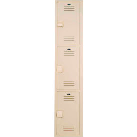 BRADLEY CORP LK1218723HV-202 Bradley® 3-Tier 3 Door Lenox Plastic Locker, 12"W x 18"D x 72"H, Beige, Assembled image.