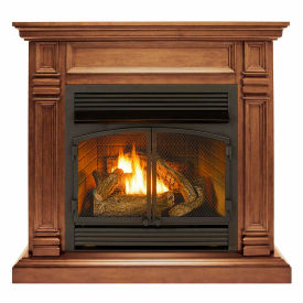 Duluth Forge Dual Fuel Ventless Gas Fireplace w/ Mantel 32000 BTU T-Stat Control Toasted Almond