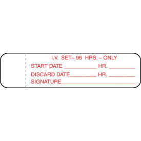 IV Tubing Labels, 96 Hrs, 3" x 3/4", White/Red, 1000/Pack view 2