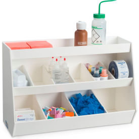 Fixed Benchtop Organizer with 10 Bins & 1 Shelf, 24"W x 10-13/16"D x 16"H, White view 2
