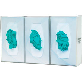 BOWMAN DISPENSERS LLC GL300-1214 Bowman® Triple Glove Box Dispenser, Divided, 17.08"W x 10.11"H x 4.22"D, Semi-Transparent image.