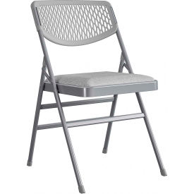 Bridgeport Ultra Comfort Commercial Fabric and Resin Mesh Folding Chair - Gray, Pack of 4