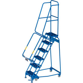 Global Industrial 6 Step Narrow Steel Rolling Ladder 16"W Perforated Step Cal/OSHA Handrail 