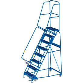Global Industrial 8 Step Steel Rolling Ladder 24"W Perforated Step Cal/OSHA Handrail 