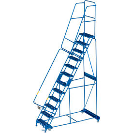 Global Industrial 12 Step Steel Rolling Ladder 24"W Perforated Step Cal/OSHA Handrail 