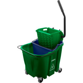 Carlisle Sanitary Maintenance 9690409 Sparta Mop Bucket Combo w/ Sidepress Wringer & Soiled Water Insert, 35 qt Bucket Capacity, Green image.