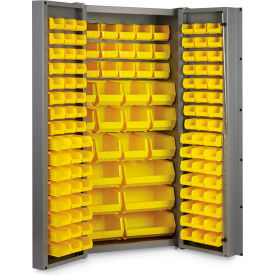 Global Industrial B1961812 Global Industrial™ Bin Cabinet Deep Door - 132 Yellow Bins, 16 Ga. All-Welded Cabinet 36x24x72 image.