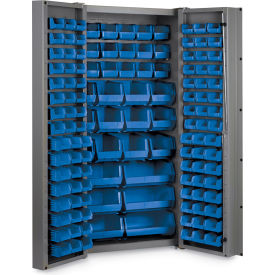 Global Industrial B1961810 Global Industrial™ Bin Cabinet Deep Door - 132 Blue Bins, 16 Ga All-Welded Cabinet 36 x 24 x 72 image.