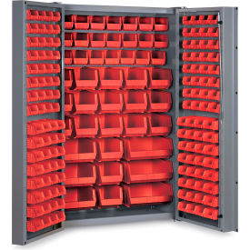 Global Industrial B1961822 Global Industrial™ Bin Cabinet Deep Door - 176 Red Bins, 16 Ga. All-Welded Cabinet 48 x 24 x 72 image.